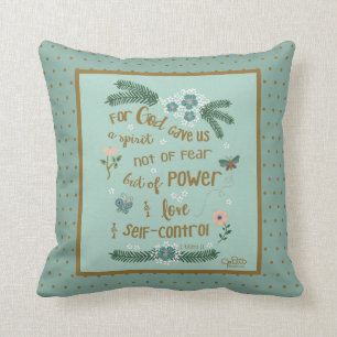 Faith Over Fear Scripture 2 Timothy Mint Monogram Cushion
