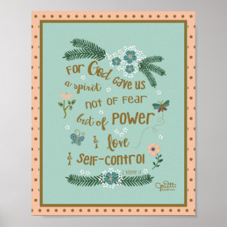 Faith Over Fear Scripture 2 Timothy Mint Peach Poster