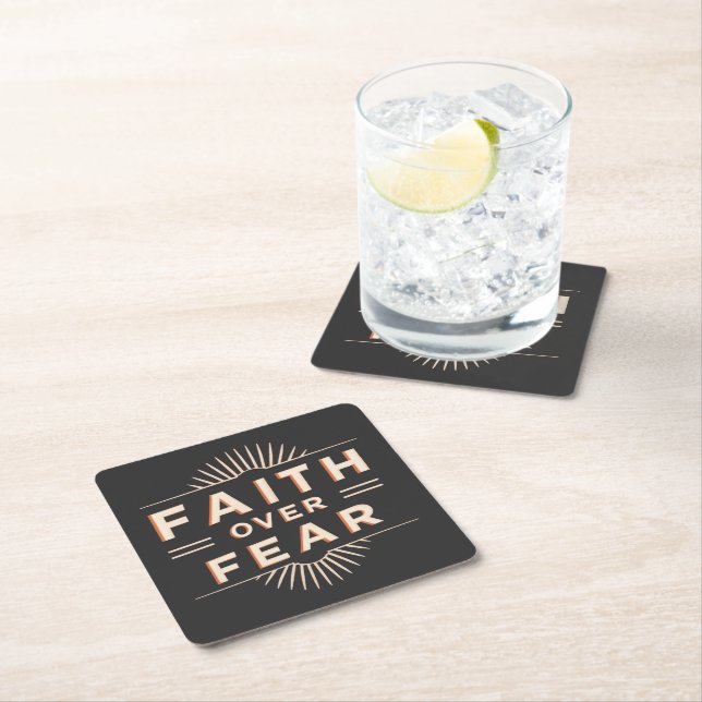 Faith Over Fear Square Paper Coaster (Insitu)