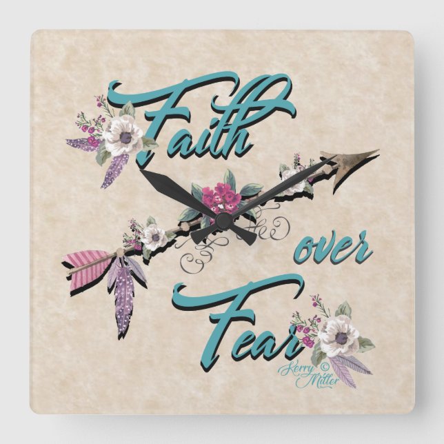 Faith Over Fear Square Wall Clock (Front)