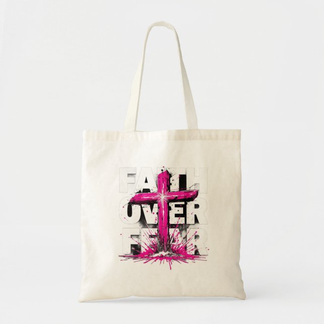 Faith Over Fear Tote Bag | Christian Cross Design (Front)