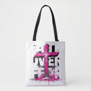 Faith Over Fear Tote Bag Christian Cross Design