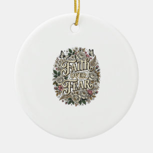 Faith Over Fear Vintage Floral Butterfly Ceramic Tree Decoration