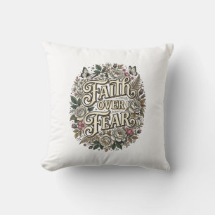 Faith Over Fear Vintage Floral Butterfly Cushion