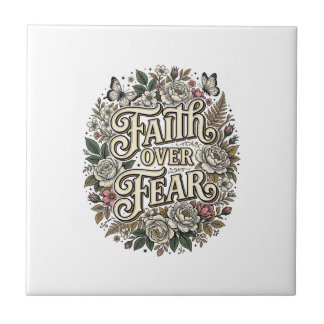 Faith Over Fear Vintage Floral Butterfly Tile