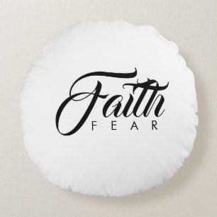 Faith Over Fear White Round Cushion