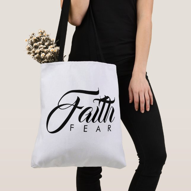 Faith Over Fear White Tote Bag (Close Up)
