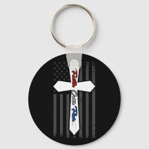Faith Over Fears Cool Christian Cross USA Flag Key Ring