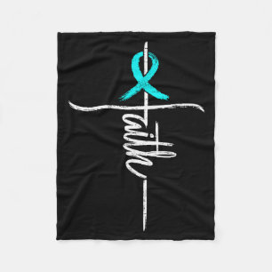 Faith Pcos Awareness Cross Christian Ribbon Teal S Fleece Blanket