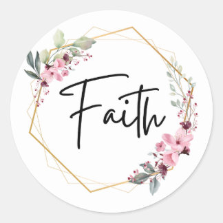 Faith Pink and Green Floral Gold Frame | Classic Round Sticker