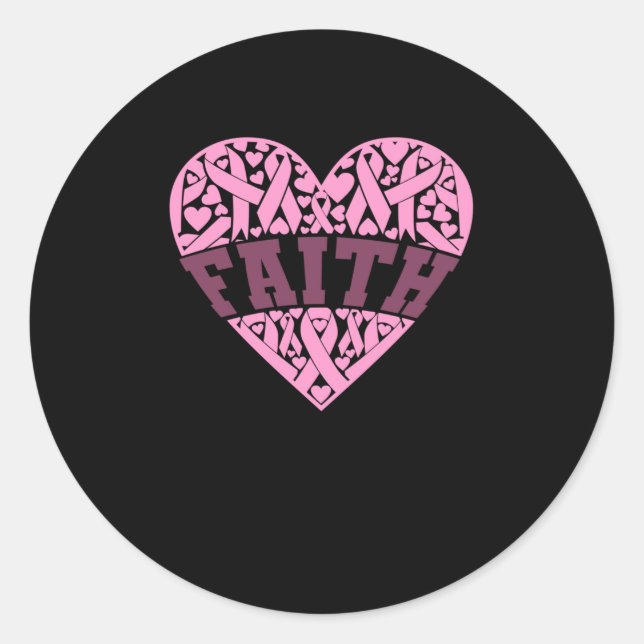 Faith Pink Heart Breast Cancer Awareness Classic Round Sticker (Front)