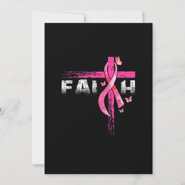 Faith Pink Ribbon Butterfly Breast Cancer Awarenes Invitation (Front)