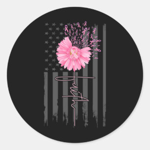 Faith Pink Ribbon Daisy Flower American Flag Breas Classic Round Sticker