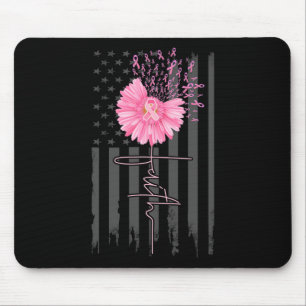 Faith Pink Ribbon Daisy Flower American Flag Breas Mouse Mat