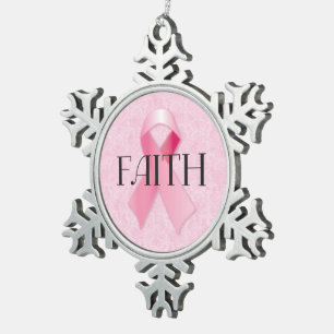 Faith Pink Ribbon Snowflake Ornament