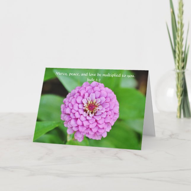 Faith Pink Zinnia Bible Verse Garden Note Card (Front)