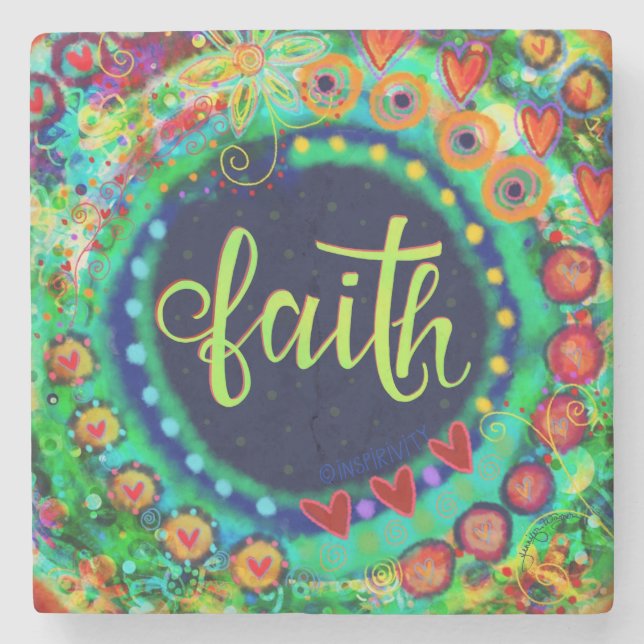 Faith Pretty Colourful Inspirational Fun Drink Stone Coaster (Front)