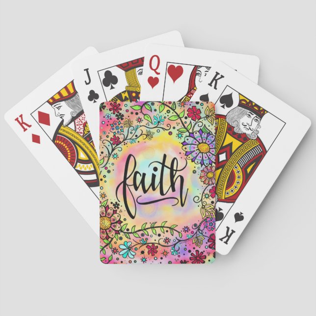 Faith Pretty Floral Inspirational Religious Trendy Playing Cards (Back)