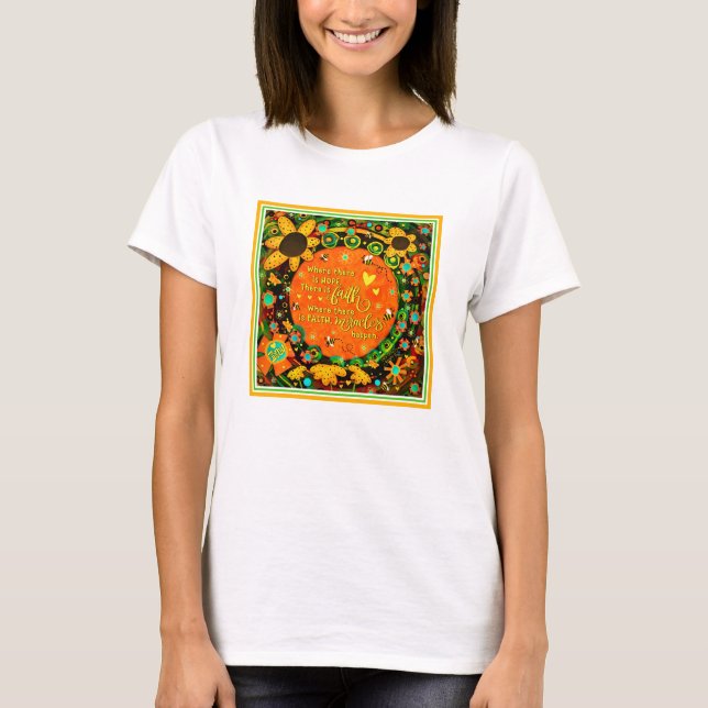 Faith Pretty Orange Yellow Floral Bumblebee Irelyn T-Shirt (Front)