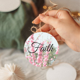 Faith Proverbs 3:5-6 Verse Elegant Pink Flowers Classic Round Sticker