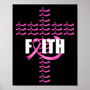 Faith Ribbon Christian Cross Breast Cancer Awarene Poster