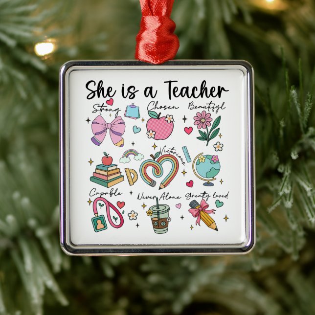 Faith She is a Teacher Gift Metal Tree Decoration (Tree)