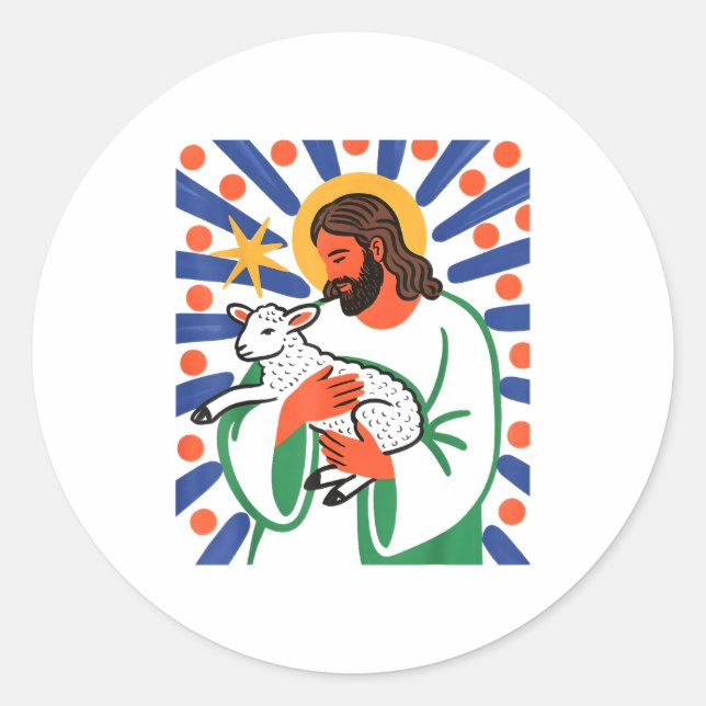 Faith Shepherd Lamb Peaceful Divine Sritual Design Classic Round Sticker (Front)