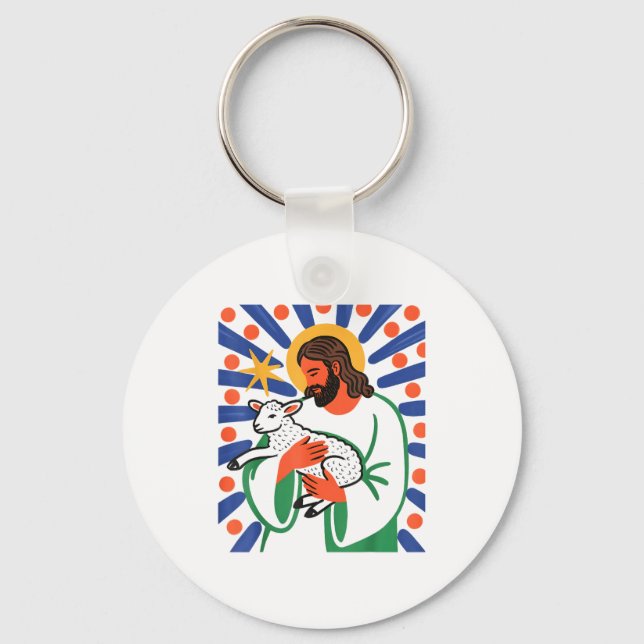 Faith Shepherd Lamb Peaceful Divine Sritual Design Key Ring (Front)
