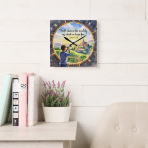 Faith shows the reality of what we hope for square wall clock