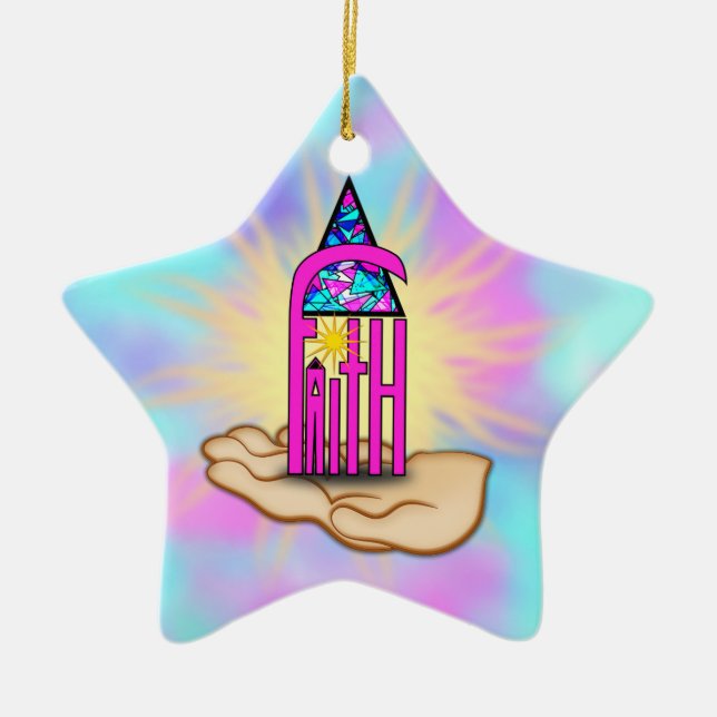 Faith ~ Steeple Ceramic Tree Decoration (Front)
