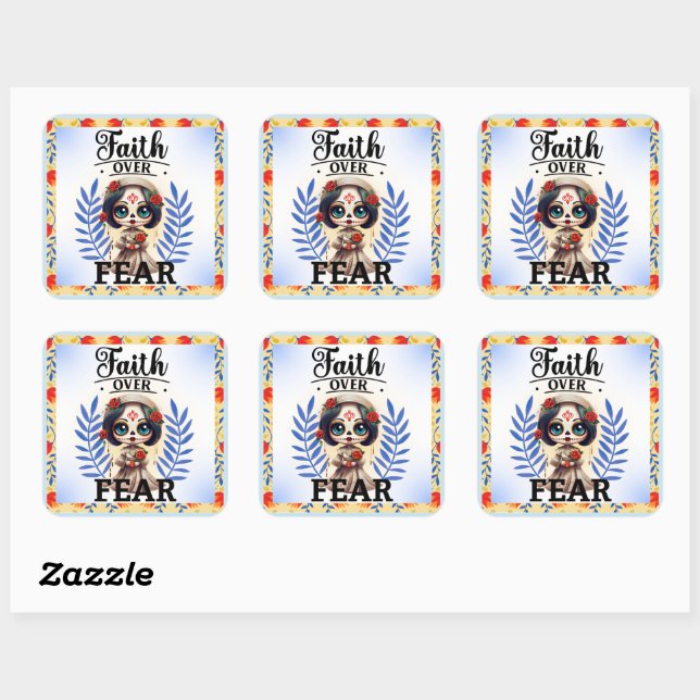 Faith Sugar Skull  Square Sticker (Sheet)