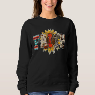 Faith Sunflower Cross Christian Jesus Leopard West Sweatshirt