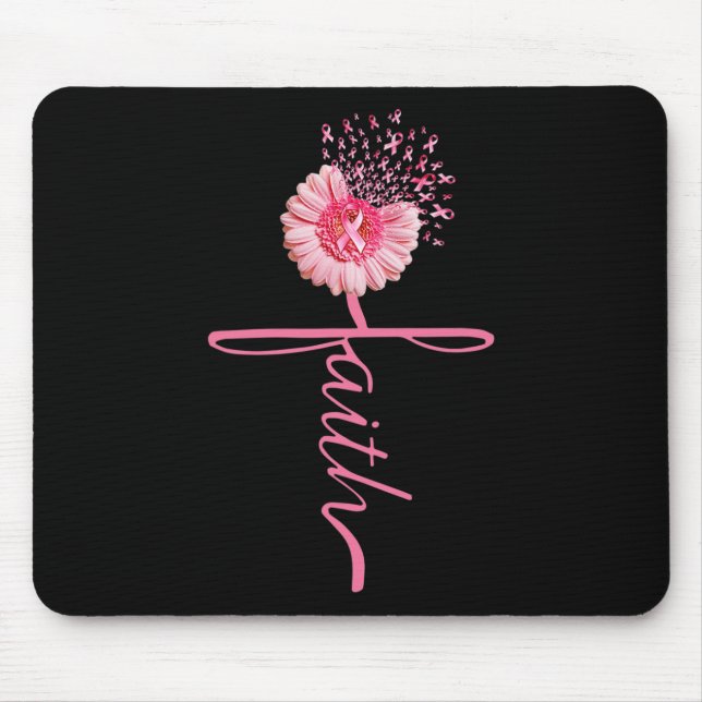 Faith Sunflower Pink Ribbon Breast Cancer Awarenes Mouse Mat (Front)