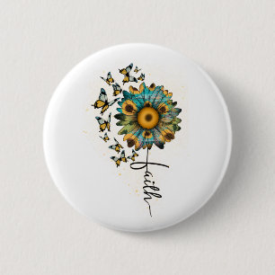 Faith Sunflowers Butterflies Christian Religious 6 Cm Round Badge