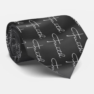 Faith Typography Christian Black and White Modern Tie