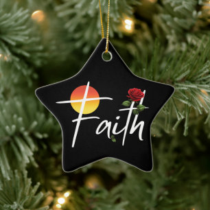 Faith Typography With Roses Ceramic Tree Decoration