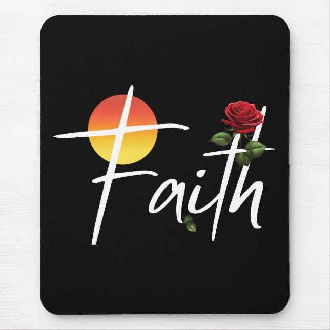Faith Typography With Roses Mouse Mat (Front)