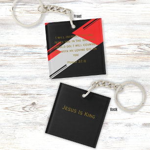 Faith Verse Elegant Black and Red Abstract Art Key Ring