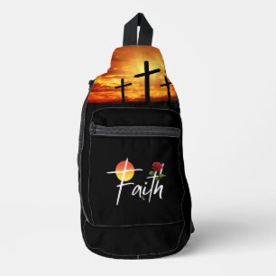 Faith White Typography With Rose And Cross Sling Bag