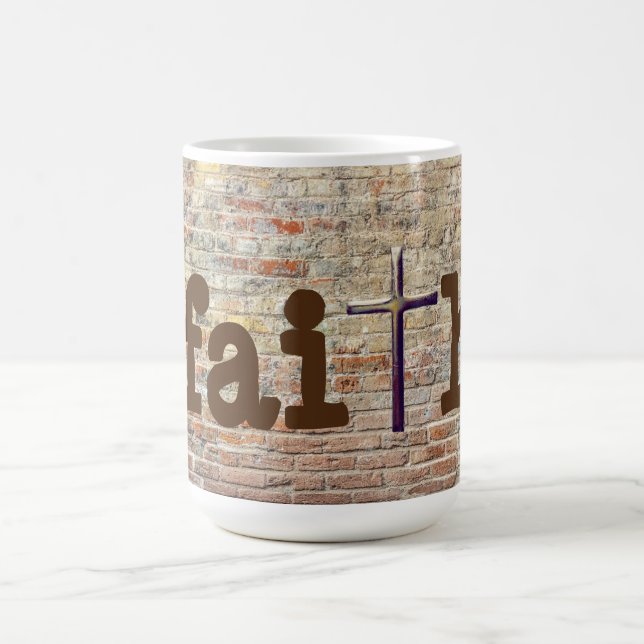 Faith with Cross on a Brick Wall Art Mug Cup (Center)