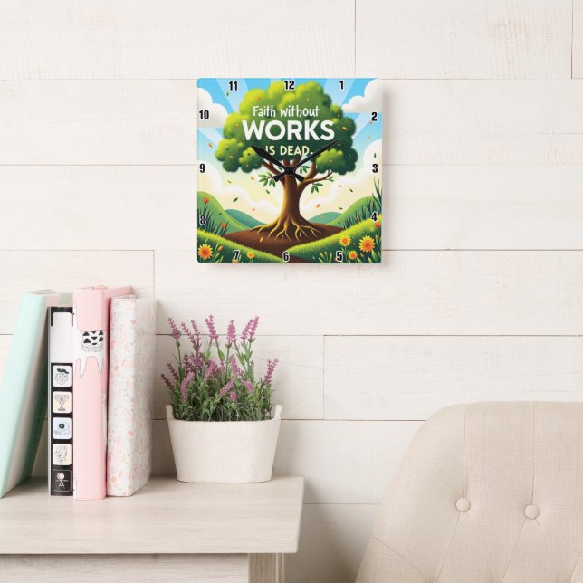 Faith without WORKS IS DEAD Square Wall Clock (Reading Room)