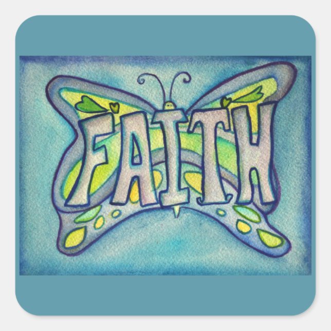 Faith Word Art Blue Butterfly Decal Stickers (Front)