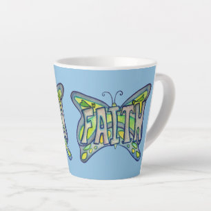 Faith Word Art Blue Butterfly Wings Coffee Cup