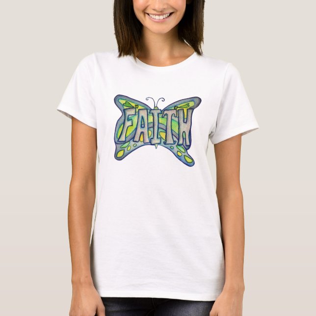 Faith Word Art Blue Butterfly Wings Custom TShirts (Front)