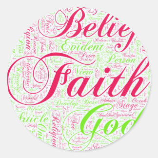 Faith Word Art Red and Green Classic Round Sticker