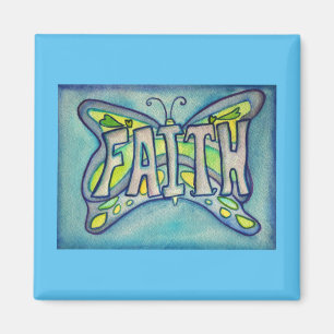 Faith Word Blue Butterfly Custom Art Magnet