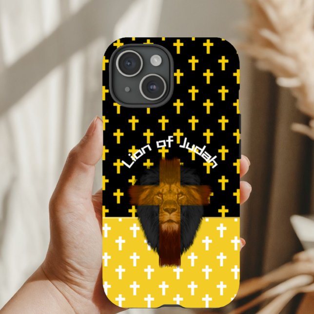 Faith Yellow Black White Cross Lion of Judah  Case-Mate iPhone Case (Creator Uploaded)