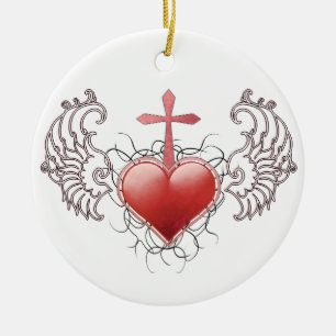 Faithful Crystal red Heart Ceramic Tree Decoration