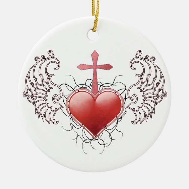 Faithful Crystal red Heart Ceramic Tree Decoration (Front)