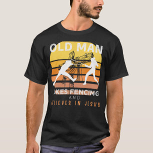 Faithful Duelist: Grumpy Old Mans Jesus Stance in T-Shirt